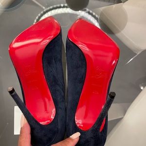 Christian Loubouton Navy Blue Suede Shoes